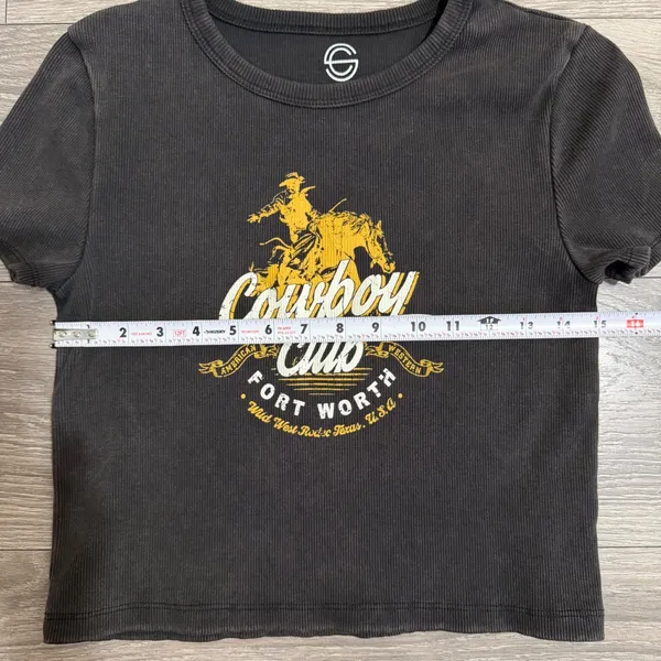 Texas Rodeo Women Top Size XL Cowboy Club Fort Worth Ribbed‎ Crop Washed Black - Image 5