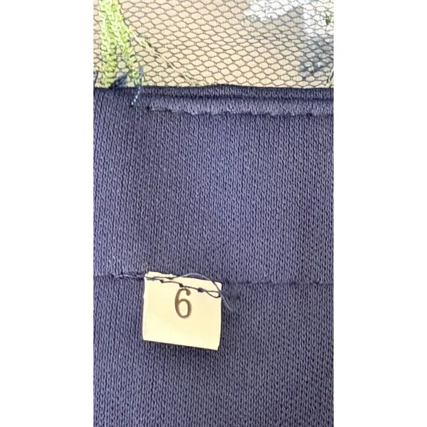 Floral Embroidered Mesh Midi Dress Sz 6 Bell Sleeve Cottagecore Navy - Image 10