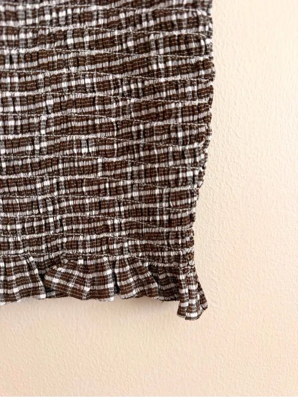 Sanctuary Brown Gingham Plaid Smocked Crop Tank Top Size Medium - Image 4