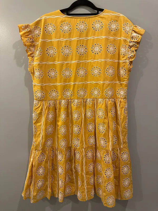 LOFT Eyelet V-Neck Ruffle Sleeve Henley Tiered Dress - Image 4