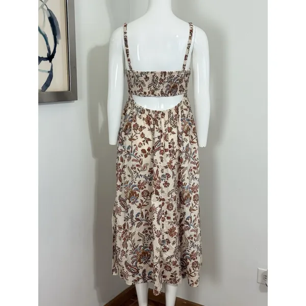 Old Navy Women’s Paisley Floral Cotton Poplin Smocked Cut-out Midi Dress Boho S - Image 5