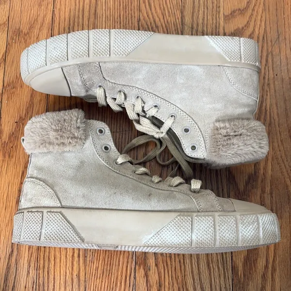 Zara Taupe Suede Faux Fur Trim High Top Platform Sneakers EU 39 US 8 Chunky‎ - Image 6