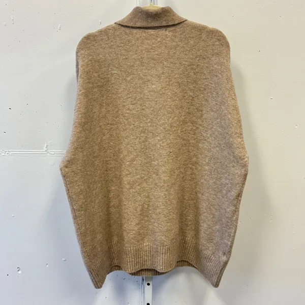 Mango MNG Women's Oversized Knit Polo Sweater Tan Marl Button Neck Large‎ - Image 3