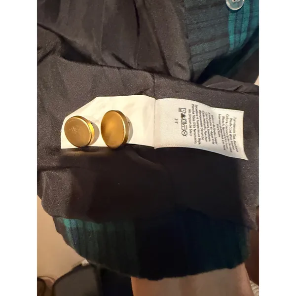 Free Assembly Womens Blazer S Teal Black Plaid Double Breasted Gold Buttons - Image 5
