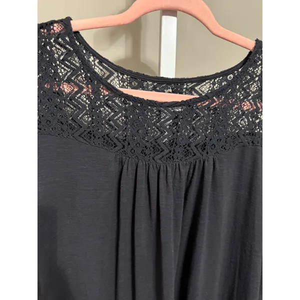 Cupio Black Lace Yoke Flowy Long Sleeve Top XL Witchy Soft Gothic Romantic‎ Boho - Image 3