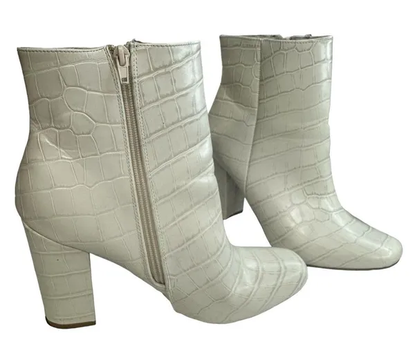 Bamboo White Croc Block 4 Inch Heel Ankle Boots Zip Side Gogo Bootie Womens 11 - Image 2