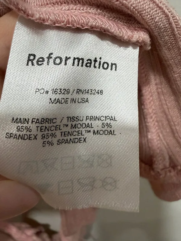 Reformation Jeans Pink Ribbed Tie Front Crop Top Size Small - Image 7