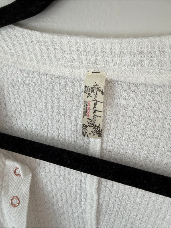 Free People One Of The Girls Henley Long Sleeve Thermal Shirt White Medium - Image 3