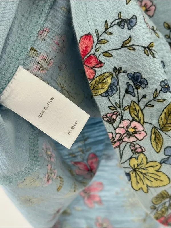 J Jill 100% Cotton Blue Floral 3/4 Sleeve Tunic Round Neck Lagenlook Classic - Image 5