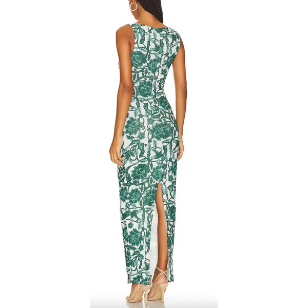 Rumer Green Floral Maxi Slip Dress SMALL Mesh Bodycon Designer Maya $279 NEW - Image 3
