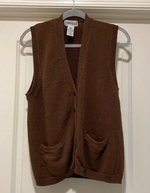 Vintage Cabin Creek Button Front Sweater Vest Brown knit Size Medium - Image 3