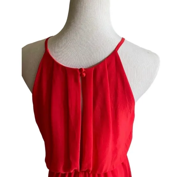 Lush Nordstrom Bright Red Chiffon Halter Skater Dress Mini Lightweight M - Image 5
