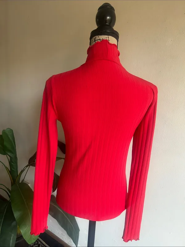 J. Crew Ribbed Scalloped Trim Red Turtleneck Sweater Size XS NWT - Image 8