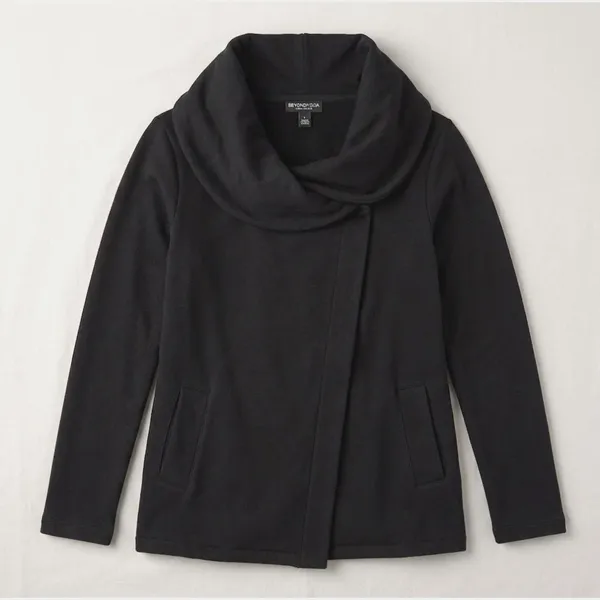 Beyond Yoga Black Fleece Jacket Womens S Shawl Collar Open Drape Cardigan Coat - Image 5