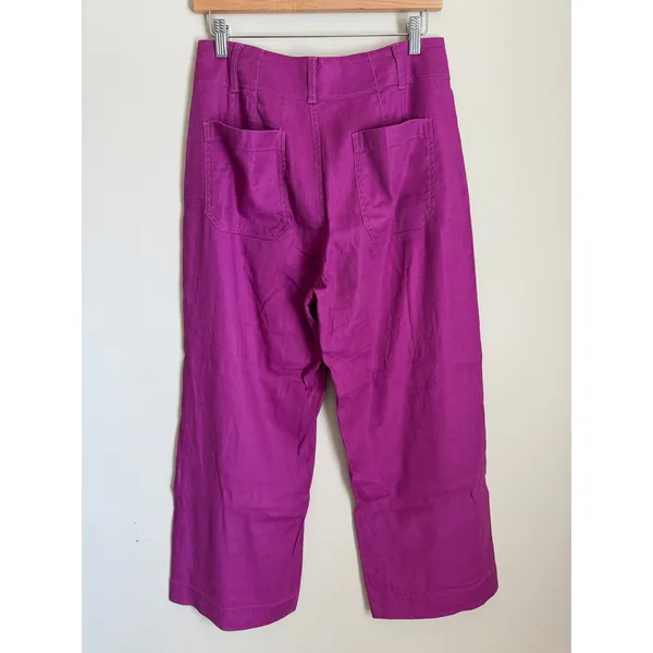 Anthropologie Maeve The Colette Pants Women 6 Magenta Linen Wide Leg Cropped - Image 2