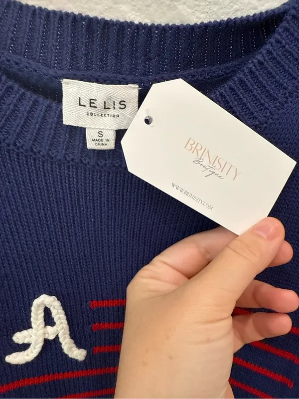 Le Lis USA Flag Knit Sweater Navy Red White Patriotic Pullover NWT - Image 4