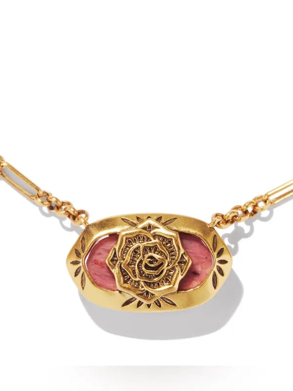 Kendra Scott Elisa Vintage Gold Etch Frame Short Pendant Necklace in Rose Quartz - Image 2