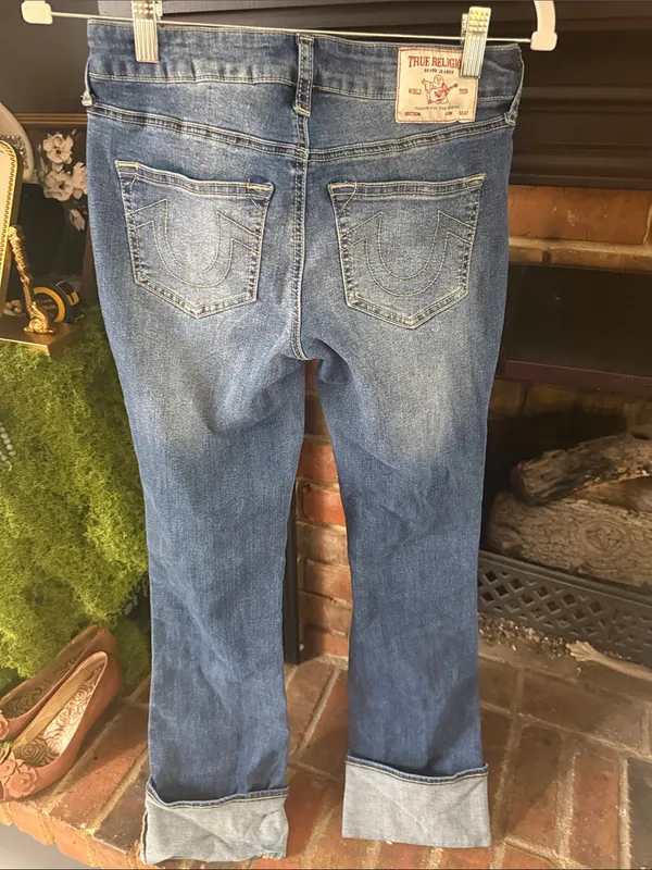 True Religion Women's Mid-Blue Bootcut Jeans with Cuffed Hem - Image 3