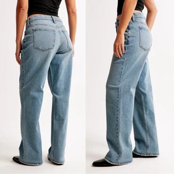 Abercrombie • Curve Love Low Rise Baggy Jean medium light wash faded distressed loose - Image 12