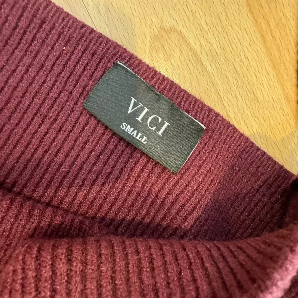 Knit dress by Vici Burgundy Long Sleeves - Image 4
