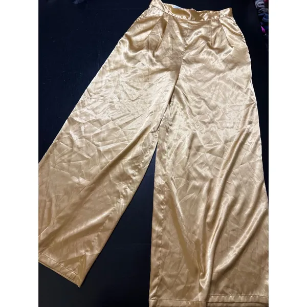 Katrina Scott Lifestyle Gold Satin 2 Piece Set Crop Top Wide Leg Pants Small - Image 5
