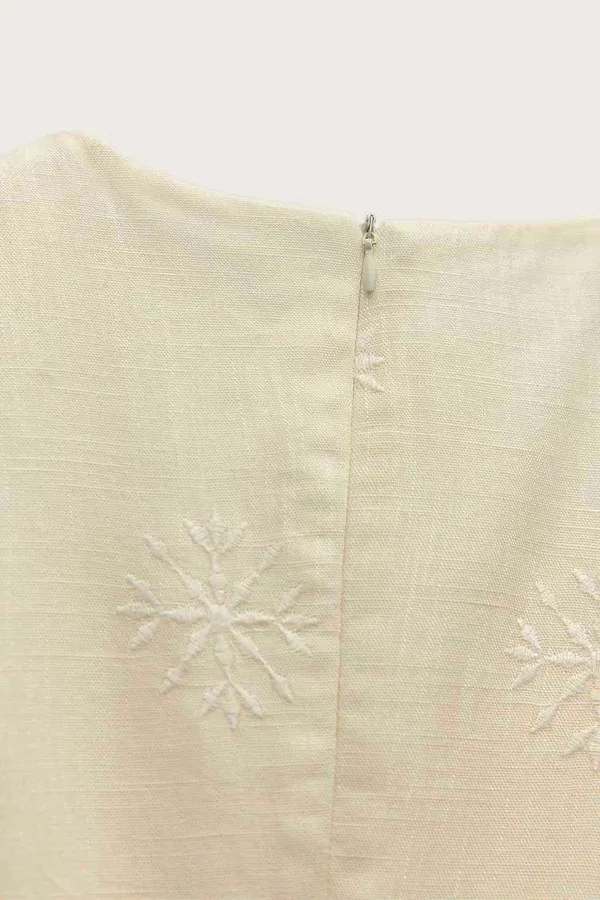 Zara NWT ZW COLLECTION ECRU linen blend EMBROIDERED MINI DRESS size M - Image 5