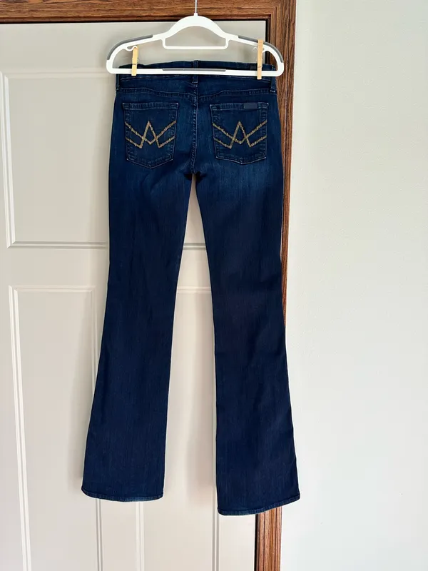 7 For All Mankind A Pocket Dark Blue Flared Boot Cut Low Rise Stretch Jeans sz28 - Image 2