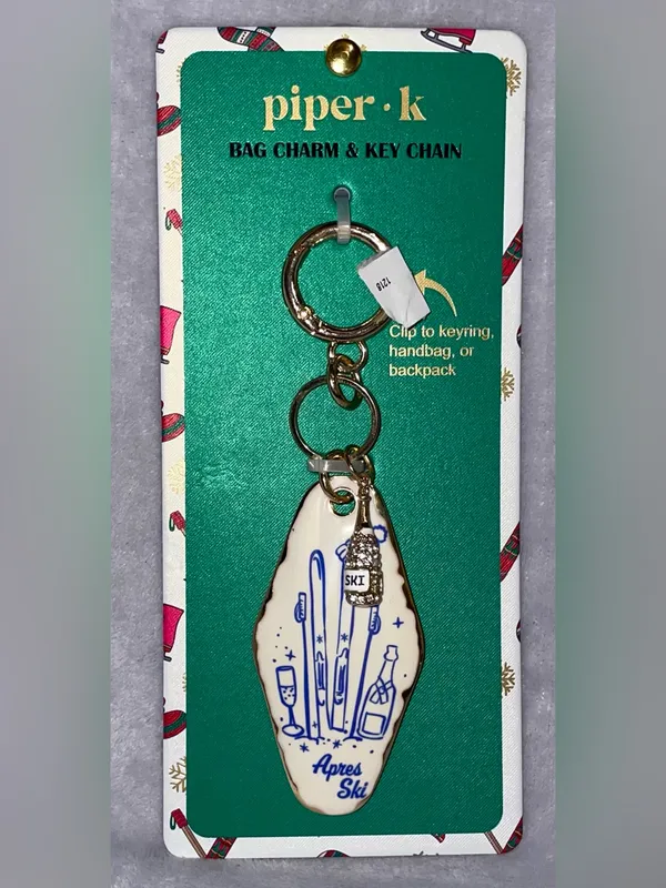 Piper K NWT Aprés Ski Bag Charm Key Chain Gold Rhinestone Champagne Bottle Motel - Image 3
