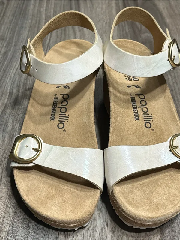 Birkenstock Papillio Cream Ankle-Strap Wedge Sandals - Image 11