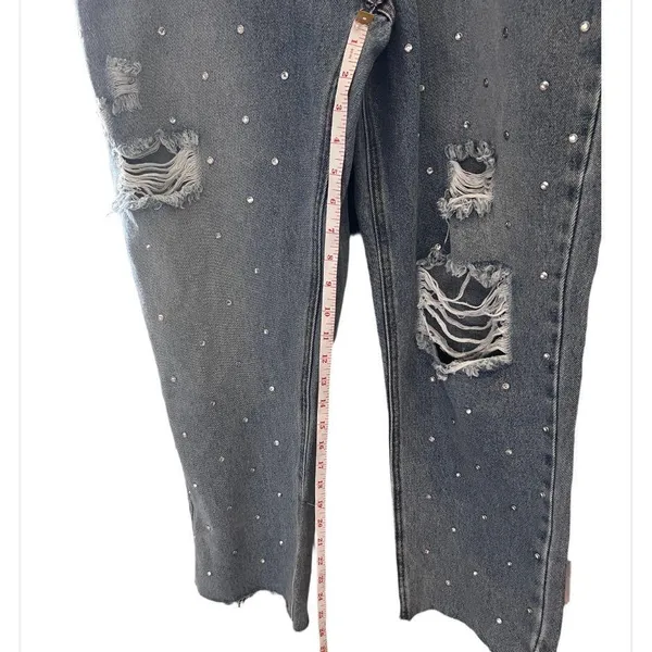 Women's simple society Distressed Studded Jeans - Image 2