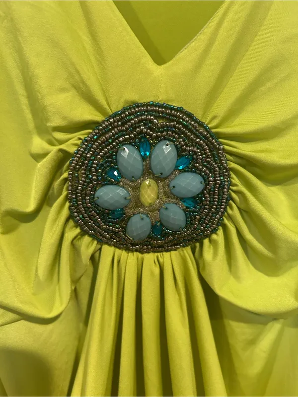 Maurice's New Lime Green Embellished Ruched Tunic Top Dress Small Y2K Boho - Image 3