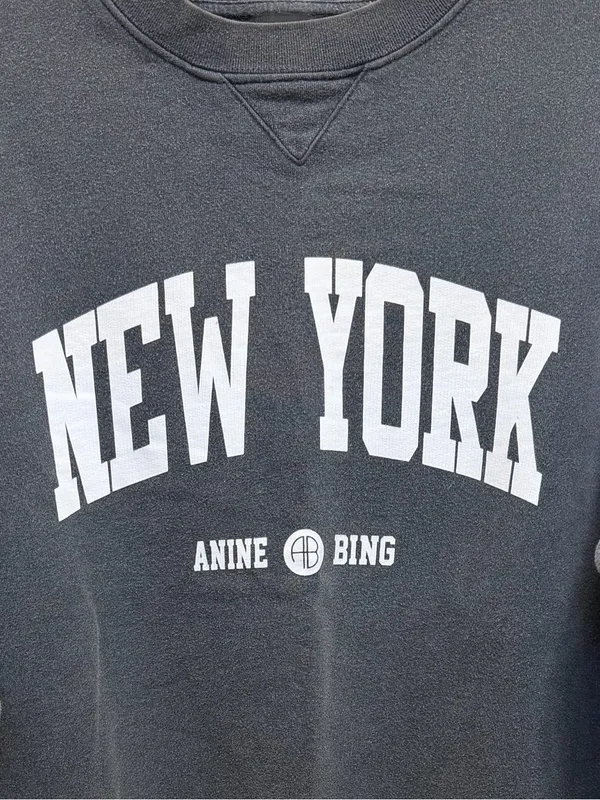 Anine Bing Ramona New York University Sweatshirt Crewneck Washed Black Gray XXS - Image 6