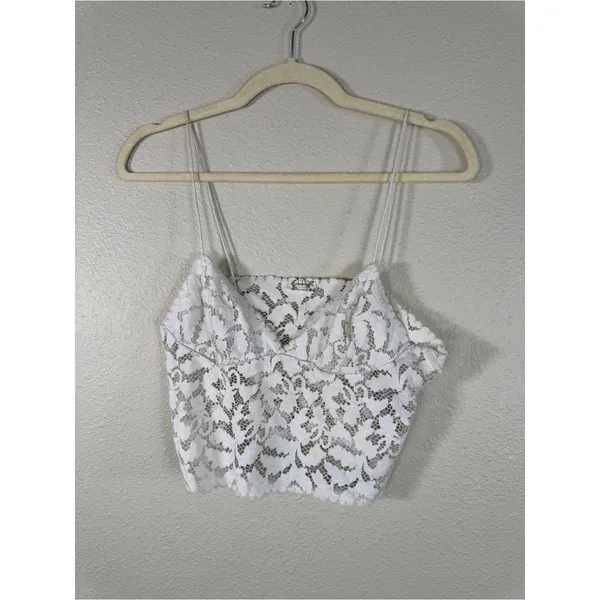 Free People White Lace Crop Top Tank Womens S Boho Casual Summer Girly Coquette - Image 9