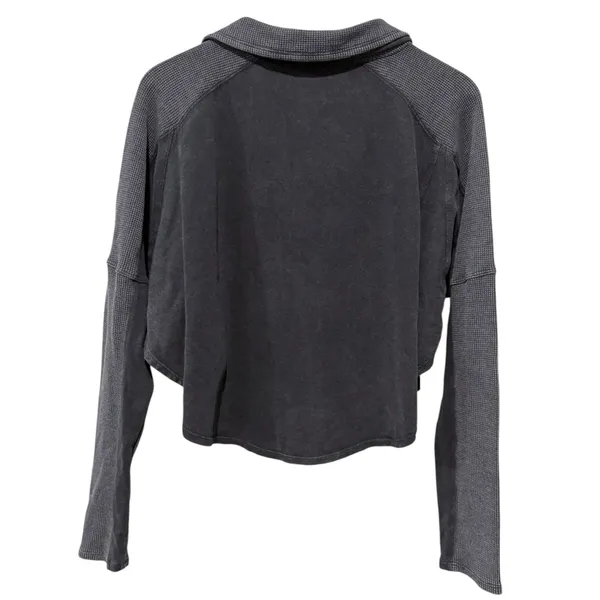 Daily Practice Anthropologie Crop Sweatshirt Top Henley Waffle Knit Womens‎ Sz S - Image 2