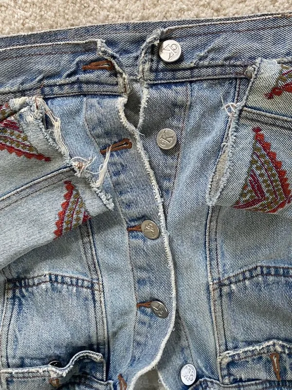 Vintage Calvin Klein Distressed Denim Jacket Embroidered Sleeves Women’s Sz M - Image 6