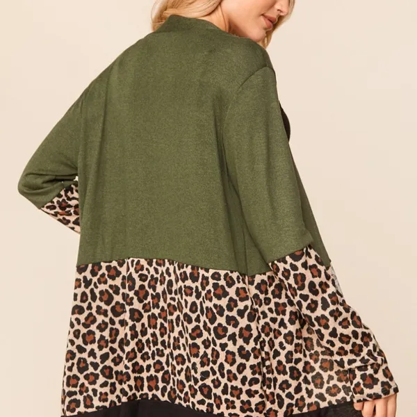 HAPTICS Western Boho Cheetah Small Colorblock Long Sleeve Pocket Cardigan - Image 3