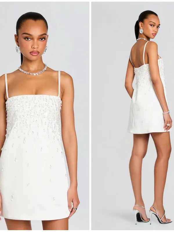 NWT Retrofete Cornelia Crystal Embellished White Mini Short Dress Sz XL - Image 3