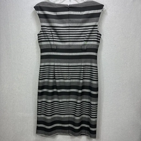 Calvin Klein Sheath Dress 12 Gray Black Stripe Classic Work Office NO BELT - Image 2