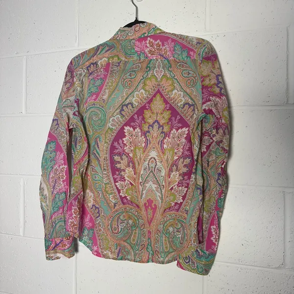Lauren Ralph Lauren Womens Pink Multi Paisley Cotton Button Down Shirt Small - Image 4
