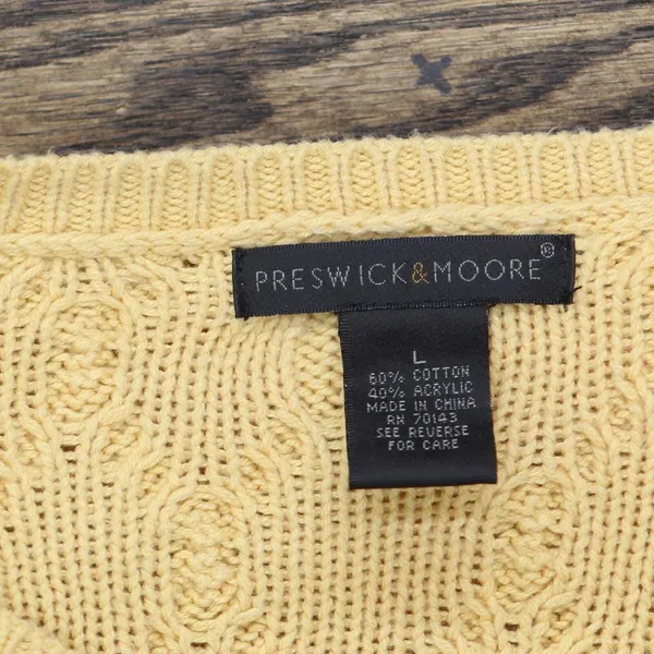 Preswick & Moore Womens Cable Knit Pullover V-Neck Sweater Yellow L - Image 3