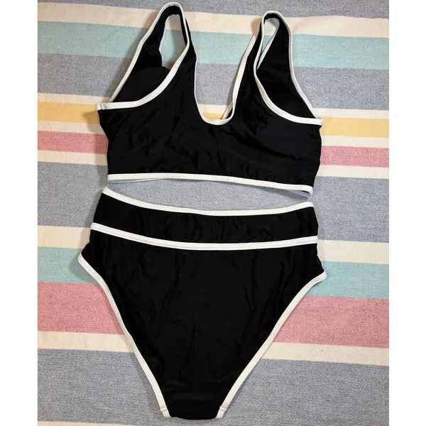 NWOT Chic Black & White High-Waisted Bikini Set Sz L - Image 2