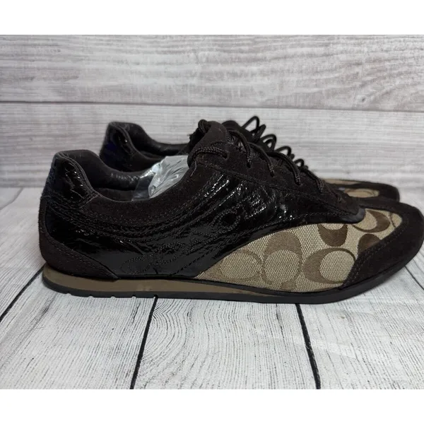 Coach Kodie Signature Sneaker A1390 Canvas/Patent Khaki/Brown Women's 8M - Image 2
