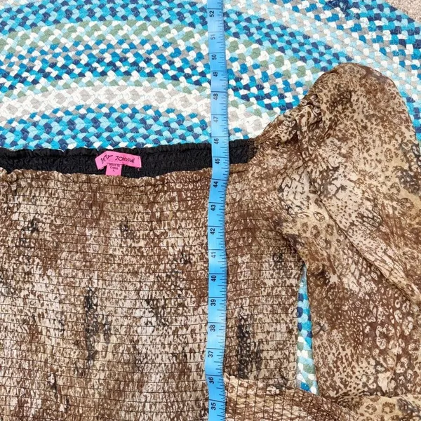 Betsey Johnson Peasant Tiered Midi Dress Large Smocked Puff Sleeve Animal Print - Image 5