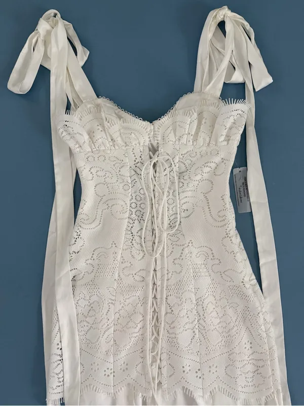 NWT For Love & Lemons Zahra White Lace Mini Dress - Image 4
