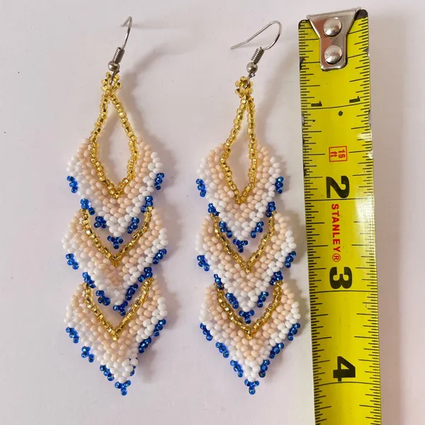 Elegant Multicolor Beaded Earrings Blue - Image 4