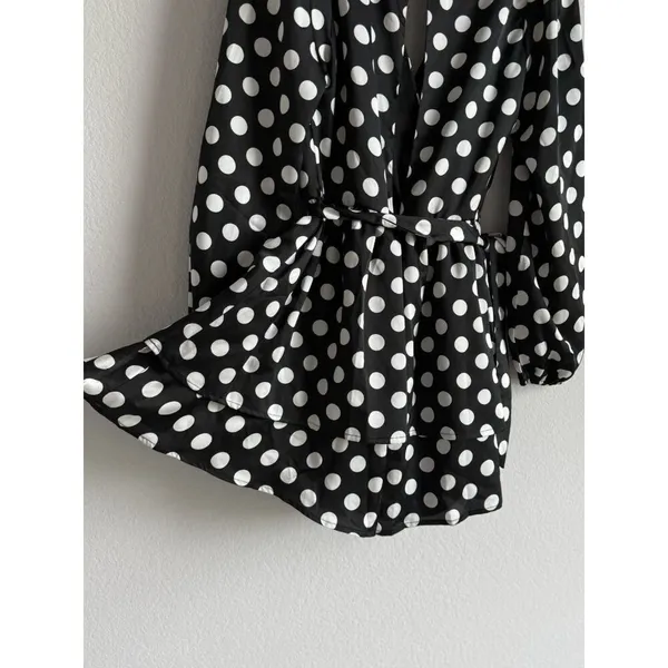 Lulus Women’s Polka Dots Satin Ruffled Romper‎ Elegant Glam Cocktail Size Small - Image 14