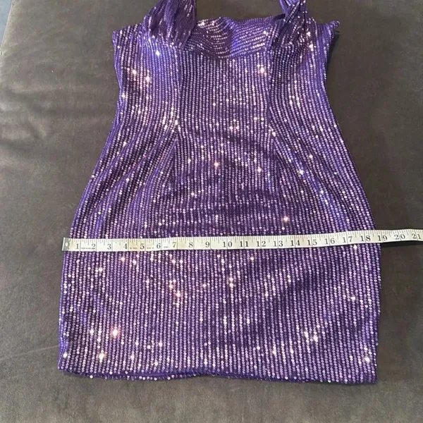 Women’s Purple Fully Sequined Short Prom Party Dress Halter Neck Size 8 NEW - Image 10