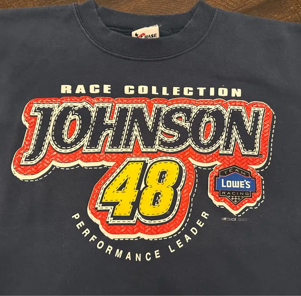 Chase Authentics Vtg Y2K NASCAR Mens Medium Faded Jimmie Johnson Racing Crewneck Sweatshirt Blue - Image 2