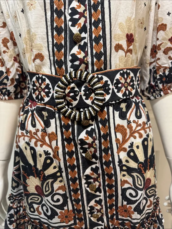 Farm Rio Flower Fan Tapestry Off-White Mini Dress Size Large. - Image 5