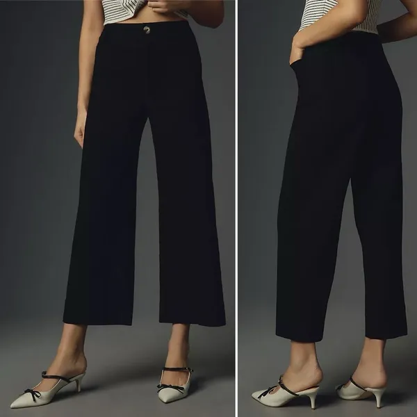 Maeve Anthropologie Colette Cropped Wide-Leg Pants in Black Size 28P - Image 5